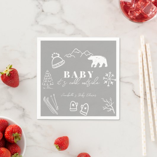 Baby It's Cold Outside Hand-drawn Gray Baby Shower Serviette (Beispiel)