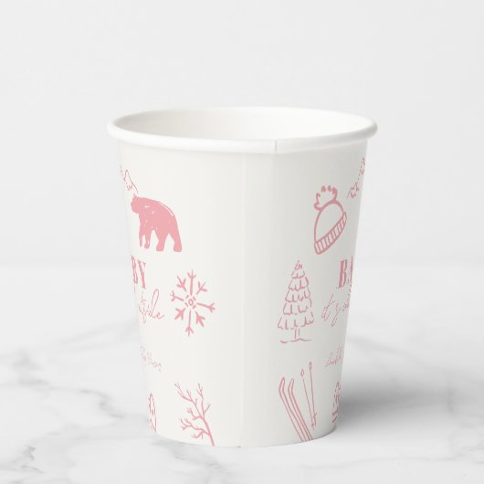 Baby It's Cold Outside Hand-drawn Pink Baby Shower Pappbecher (Rechts)