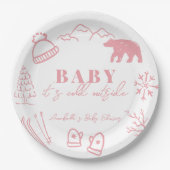 Baby It's Cold Outside Hand-drawn Pink Baby Shower Pappteller (Vorderseite)