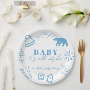 Baby It's Cold Outside Handgezeichnete Blaue Babyp Pappteller