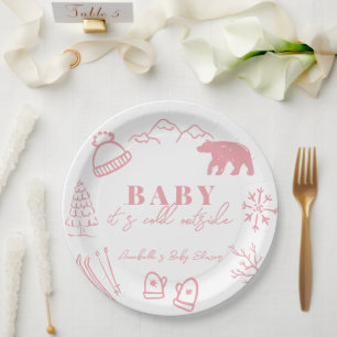Baby It's Cold Outside Handgezeichnete rosa Babypa Pappteller