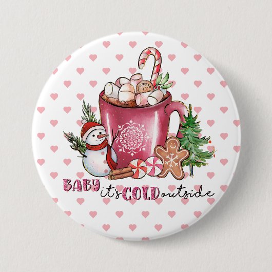 Baby It's Cold Outside Hot Kakao Tasse, Snowman Button (Vorderseite)