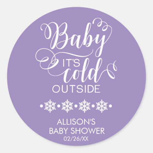 Baby It's Cold Outside Lila Baby Shower Sticker (Vorderseite)