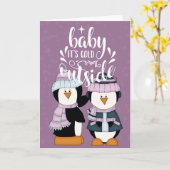 Baby It's Cold Outside Lila & Blue Pinguine Karte (Gelbe Blume)