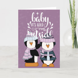Baby It's Cold Outside Lila & Blue Pinguine Karte