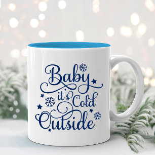 Baby It's Cold Outside Navy-Schriftzug Feiertag Zweifarbige Tasse