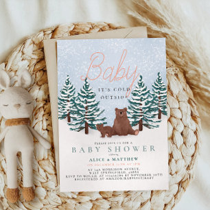 Baby It's Cold Outside Pine Trees Bear Baby Shower Einladung