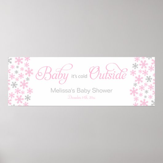 Baby It's Cold Outside Pink Baby Shower Banner Poster (Vorne)