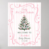 Baby It's Cold Outside Pink Baby Shower Welcome Poster (Vorne)