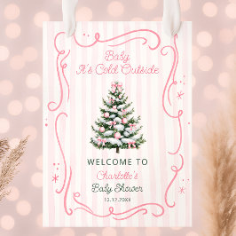 Baby It's Cold Outside Pink Baby Shower Welcome Poster