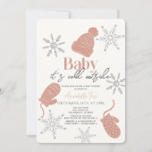 Baby Its Cold Outside Pink Beanie Girl Baby Shower Einladung (Vorderseite)