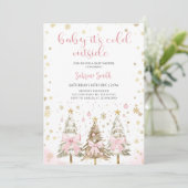 Baby it's Cold Outside Pink Bow Baby Shower  Einladung (Stehend Vorderseite)
