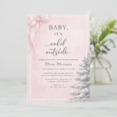 Baby It's Cold Outside Pink Bow Baby Shower Einladung (Stehend Vorderseite)
