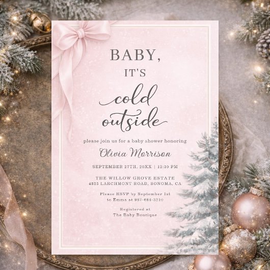 Baby It's Cold Outside Pink Bow Baby Shower Einladung