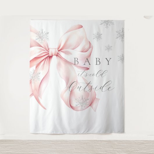 Baby It's Cold Outside Pink Bow Backdrop Wandteppich (Vorderseite)