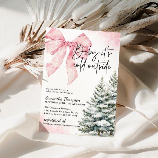 Baby It's Cold Outside Pink Bow Winter Shower Einladung