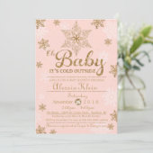 Baby It's Cold Outside, Pink & Gold Baby Dusche Einladung (Stehend Vorderseite)