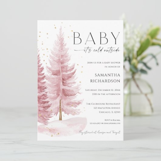 Baby it's cold outside pink gold girl baby shower einladung (Stehend Vorderseite)