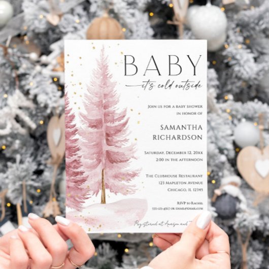 Baby it's cold outside pink gold girl baby shower einladung