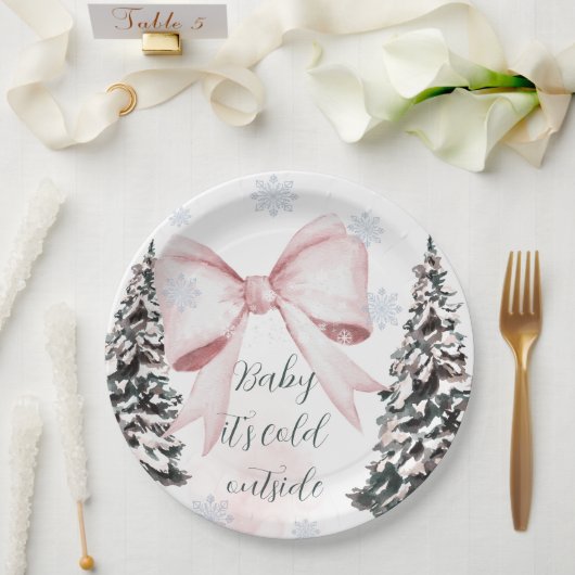 Baby It's Cold Outside Pink Schleife Baby Shower Pappteller (Hochzeit)