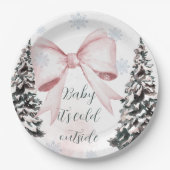 Baby It's Cold Outside Pink Schleife Baby Shower Pappteller (Vorderseite)