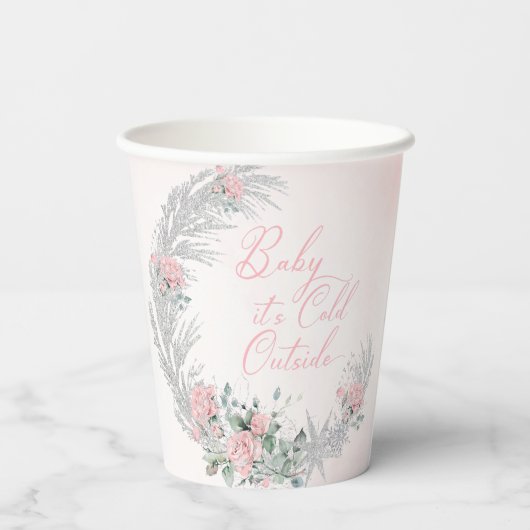 Baby its cold outside Pink Silver Baby Shower Pappbecher (Rückseite)