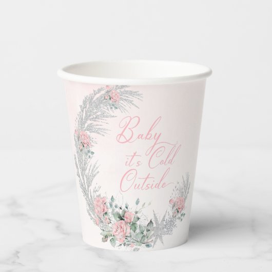 Baby its cold outside Pink Silver Baby Shower Pappbecher (Vorderseite)