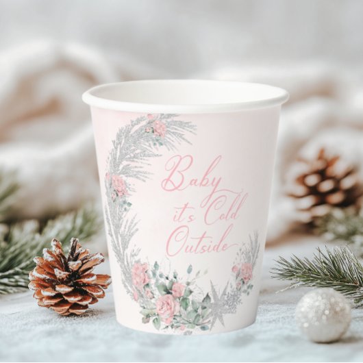 Baby its cold outside Pink Silver Baby Shower Pappbecher