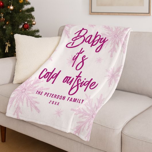 Baby Its Cold Outside Pink Snowflakes Script Girly Fleecedecke
