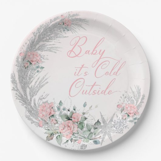 Baby its cold outside Pink Winter  Pappteller (Vorderseite)