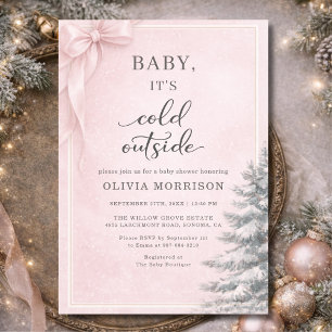 Baby It's Cold Outside Rosafarbenes Schleifen-Baby Einladung