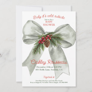 Baby It's Cold Outside Sage Bow Babyparty Einladung