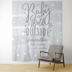 Baby It's Cold Outside Silber Babyparty Hintergrun Wandteppich