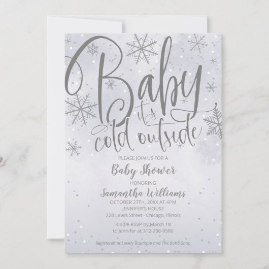 Baby It's Cold Outside Silver Gray Baby Shower Inv Einladung (Vorderseite)