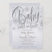 Baby It's Cold Outside Silver Gray Baby Shower Inv Einladung (Vorne/Hinten)