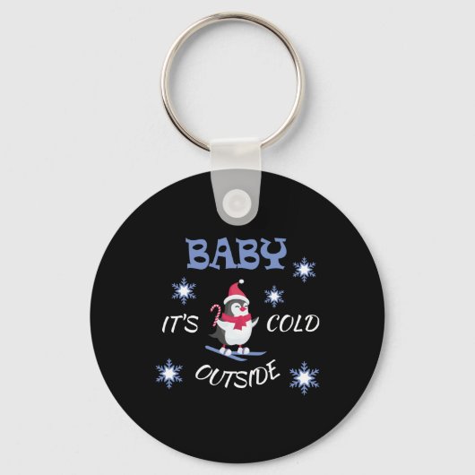 Baby Its Cold Outside Skiing Penguin T Shirt  Schlüsselanhänger (Vorderseite)