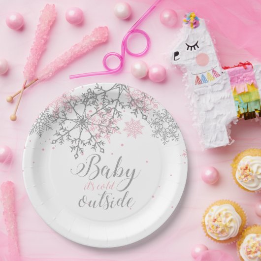 Baby It's Cold Outside Snowflake Baby Shower Paper Pappteller (Party)
