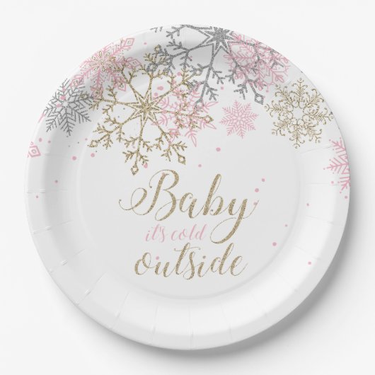 Baby It's Cold Outside Snowflake Baby Shower Paper Pappteller (Vorderseite)