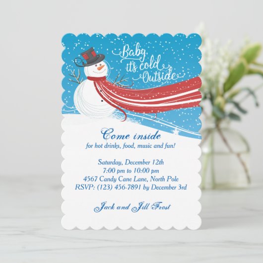 Baby It's Cold Outside Snowman Christmas Party Einladung (Stehend Vorderseite)
