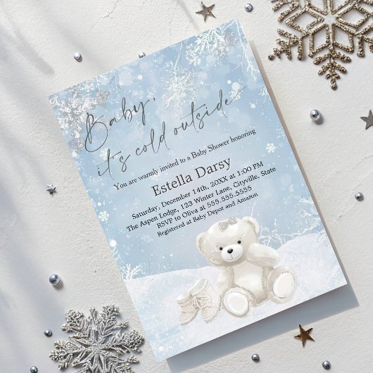 Baby, It's Cold Outside Teddy Bear snowflakes Einladung
