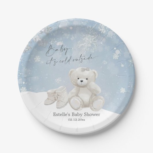 Baby, It's Cold Outside Teddy Bear Winter Party Pappteller (Vorderseite)