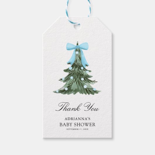 Baby It's Cold Outside Winter Blue Bow Vielen Dank Geschenkanhänger (Vorderseite)