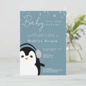 Baby It's Cold Outside Winter Blue Niedlich Pingui Einladung (Stehend Vorderseite)