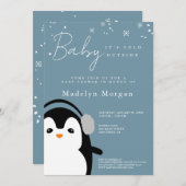 Baby It's Cold Outside Winter Blue Niedlich Pingui Einladung (Vorne/Hinten)