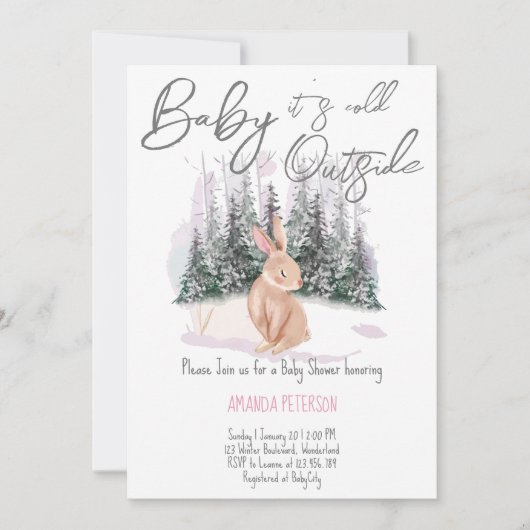 Baby It's Cold Outside Winter Bunny Baby Dusche Einladung (Vorderseite)
