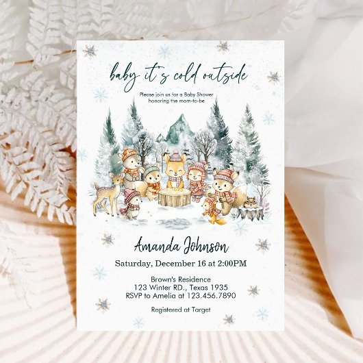 Baby It's Cold Outside Winter Forest Baby Shower Einladung