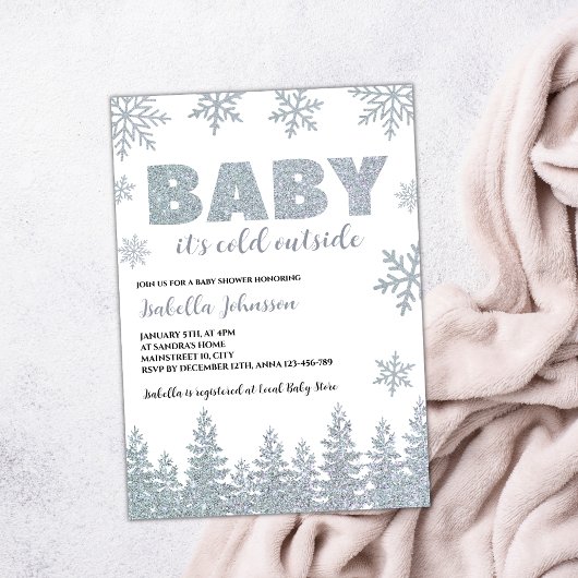 Baby It's Cold Outside Winter Glitzer Babydusche Einladung