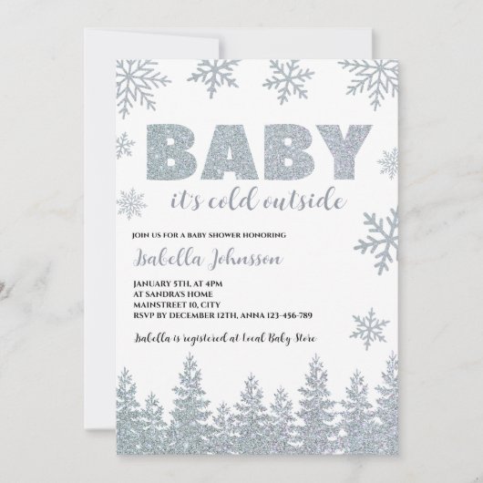 Baby It's Cold Outside Winter Glitzer Babydusche Einladung (Vorderseite)