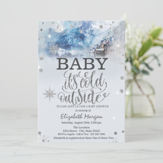 Baby It's Cold Outside Winter Mountain Lake Einladung (Stehend Vorderseite)