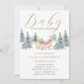 Baby It's Cold Outside Winter Sleigh Baby Dusche Einladung (Vorderseite)